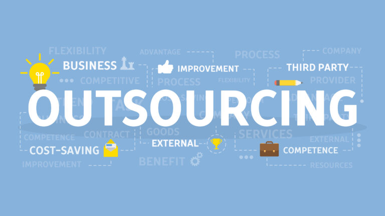 Outsourcing services concept illustrating business process outsourcing, cost savings, operational efficiency, third-party expertise, and process improvement for growing businesses.