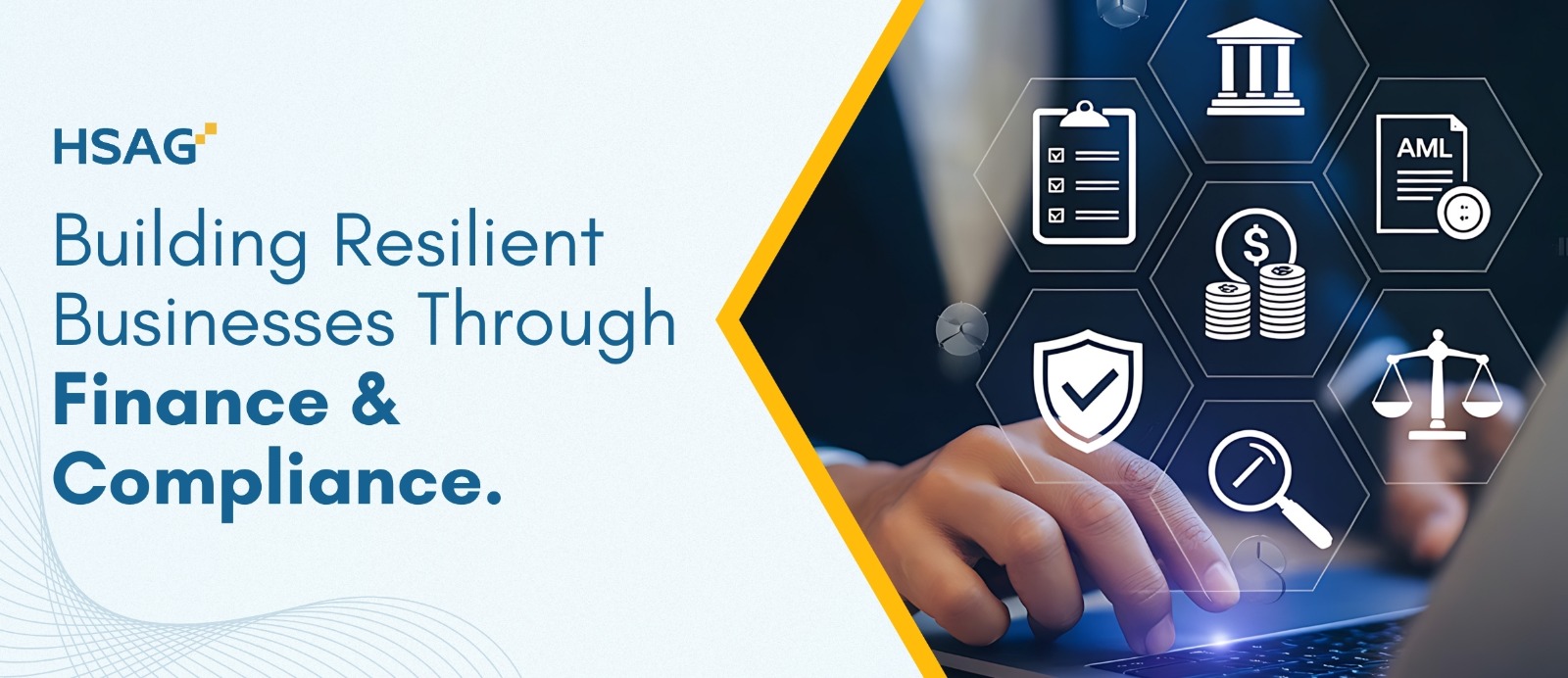 HSAG building resilient businesses through finance and compliance services with governance and regulatory icons